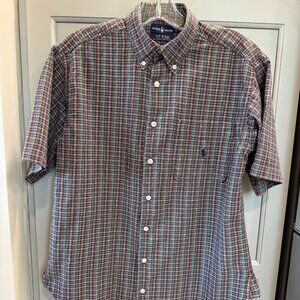 Vintage Ralph Lauren Short Sleeve Oxford Shirt in Plaid, Men's Size Large